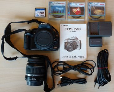 Canon EOS 350D + obiektyw EF-S 18-55 KIT + filtry