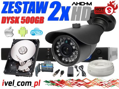Monitoring Zestaw 2x Kamera HD z IR do 20m 500GB