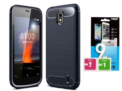 Nokia 1 / DUAL | Etui Nakładka Carbon + SZKŁO 9H