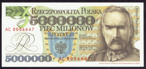 Polska 5000000 złotych 1995 - Piłsudski s.AC UNC