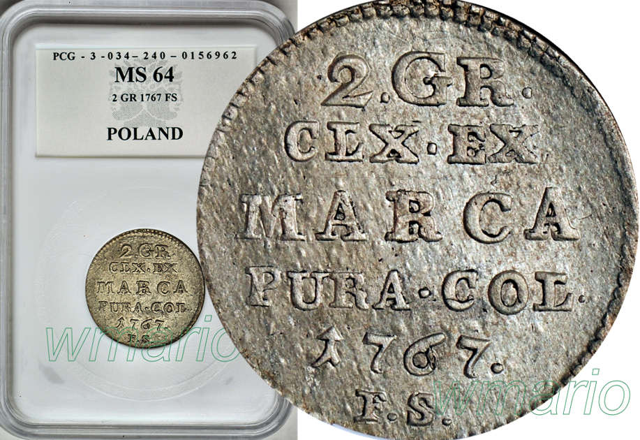 S. A. Poniatowski, 2 grosze 1767, ODMIANA 1, MS64