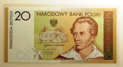 POLSKA 20 ZŁOTYCH 2009 JULIUSZ SŁOWACKI st. 1 UNC