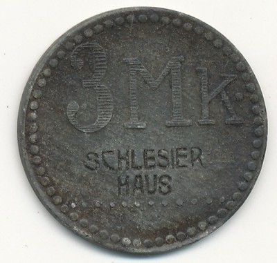 Schlesier Haus 3 Mk cynk śr..23 mm.jednostronna