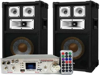 KOLUMNY GŁOŚNIKOWE 400 W WZMACNIACZ + KABLE PILOT