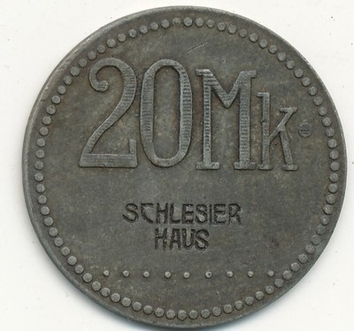 Schlesier Haus 20 Mk cynk śr.30,5 mm