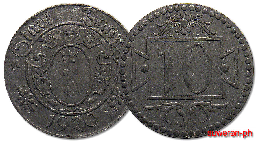 8.WM GDANSK, 10 FENIGOW 1920 MENNICZA