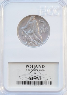 5 zł 1959 r. - Rybak - Grading GCN MS61
