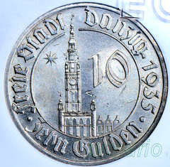 RRR- WMG 10 guldenów 1935 Ratusz MENNICZE GCN MS63