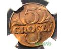 5 groszy 1931, WYŚMIENITE, czerwone, NGC MS64 RB