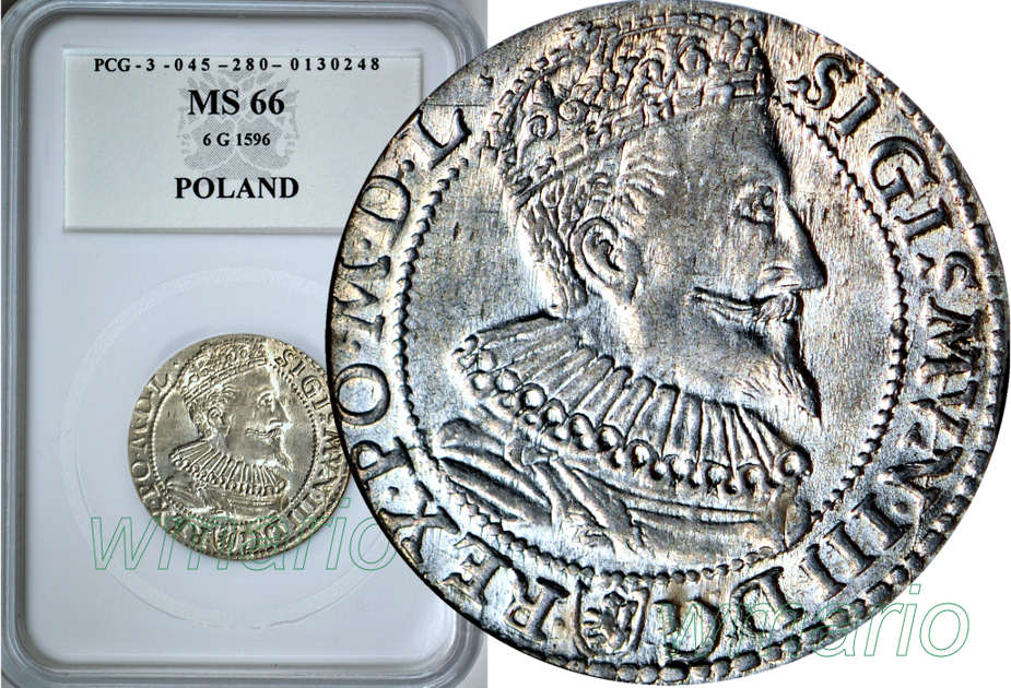 SZÓSTAK 1596, Malbork, menniczy, WYŚMIENITY, MS66