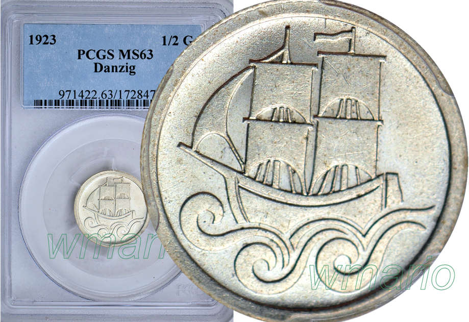 WMG 1/2 GULDENA 1923, najwyższa nota z PCGS MS63