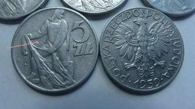 Moneta 5 zł złotych Rybak 1959 r słoneczko