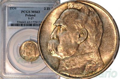 RRR 2 zł 1936 Piłsudski NAJWYŻSZA NOTA W PCGS MS63