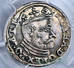 Batory Trojak 1586 WYŚMIENITY, MENNICZY PCGS AU58