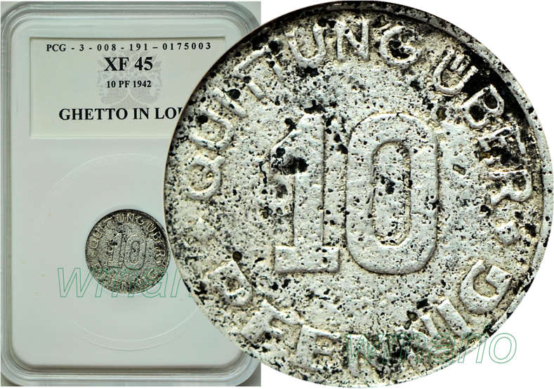 GETTO 10 fenigów 1942 obiegowe bardzo rzadkie XF45