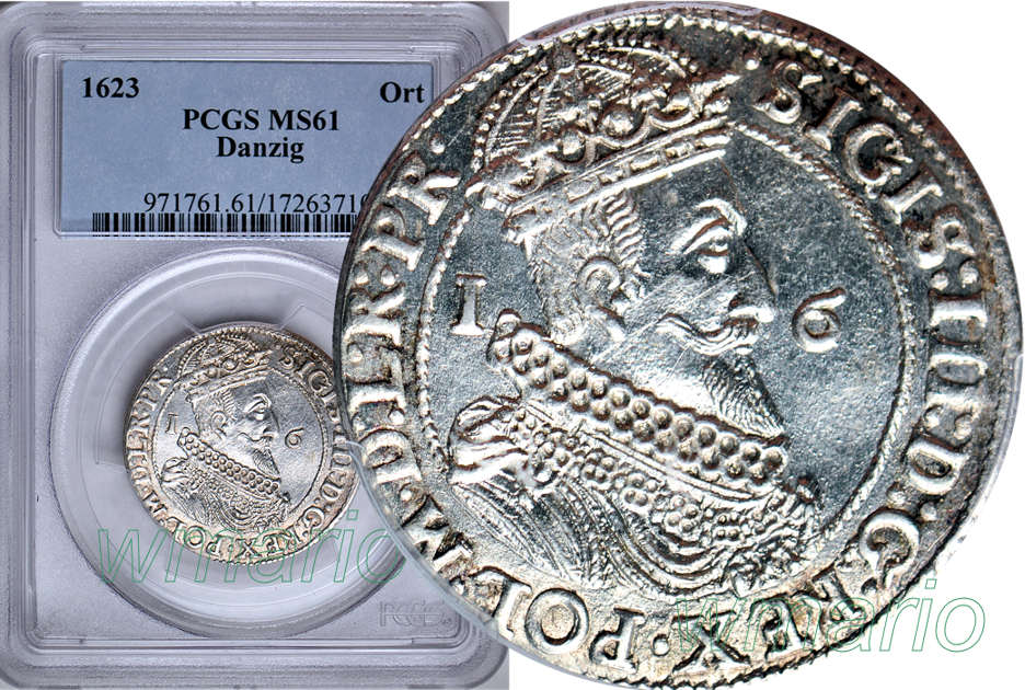 Zygmunt II Waza, ort Gdańsk 1623, PCGS MS61