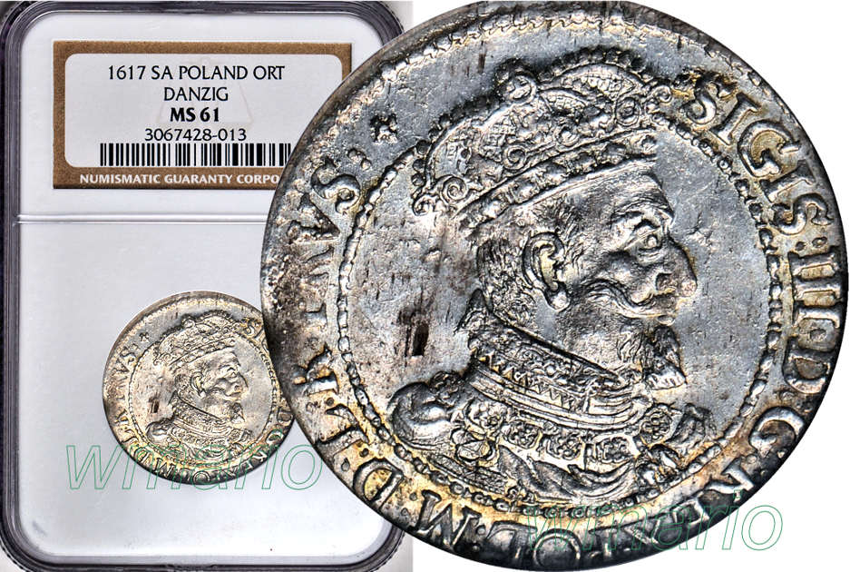 Zygmunt II Waza ort Gdańsk 1617 wspaniały NGC MS61