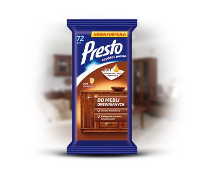 PRESTO MOKRE ŚCIERECZKI DO MEBLI DREWNIANYCH 72SZT