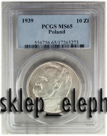 10 ZŁ 1939 J. PIŁSUDSKI - PCGS MS65