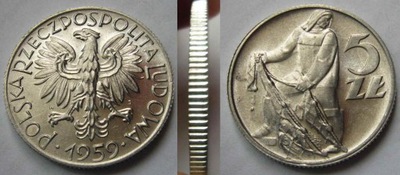 5 zł złotych Rybak 1959 mennicze mennicza