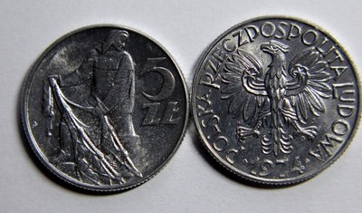 5 zł Rybak 1974 Wąska i szeroka Data st.1