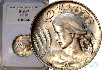 2 zł 1925 z kropką, MENNICZE, WYŚMIENITE, MS67