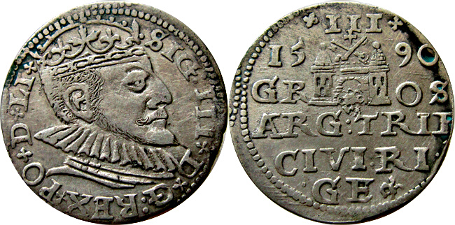 Trojak 1590, Ryga. Iger R.90.2- (R2). B.Rzadki