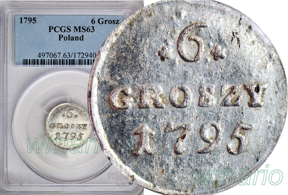 SZÓSTAK 1795 Poniatowski, najwyższa nota PCGS MS63