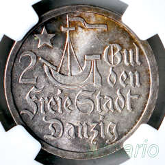 WMG 2 guldeny 1923 WYŚMIENITE, MENNICZE, NGC MS64