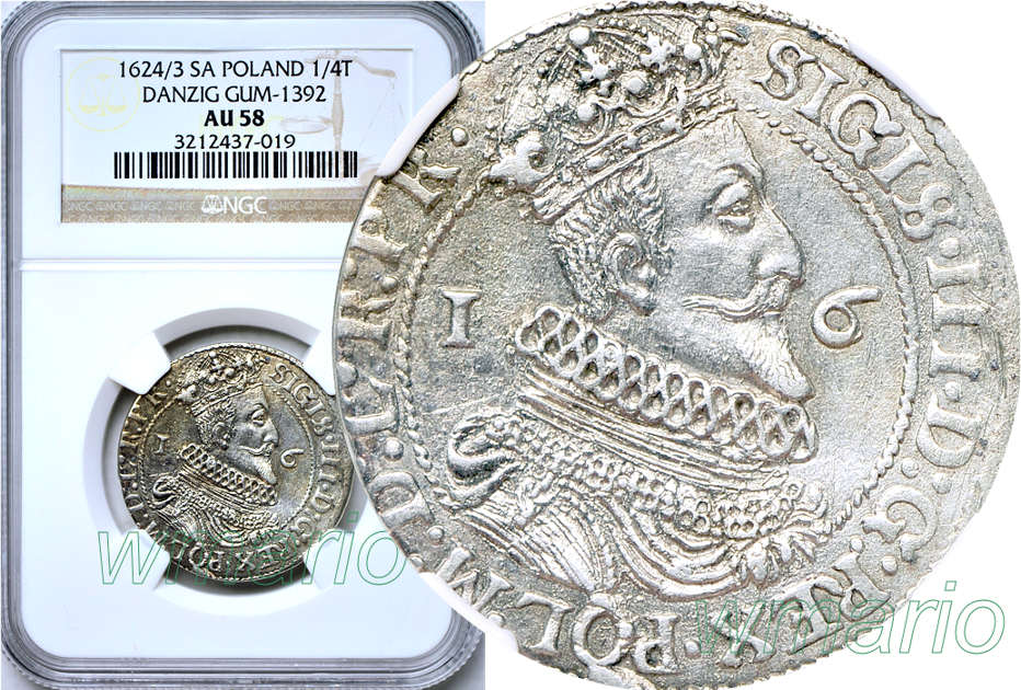 Zygmunt III Waza, ort Gdańsk 1624/3, NGC AU58