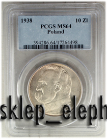 10 ZŁ 1938 J. PIŁSUDSKI - PCGS MS64