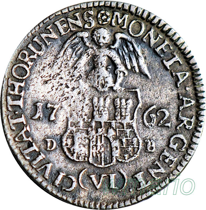 RR- Toruń, August III, SZÓSTAK 1762 D-B, b. rzadki