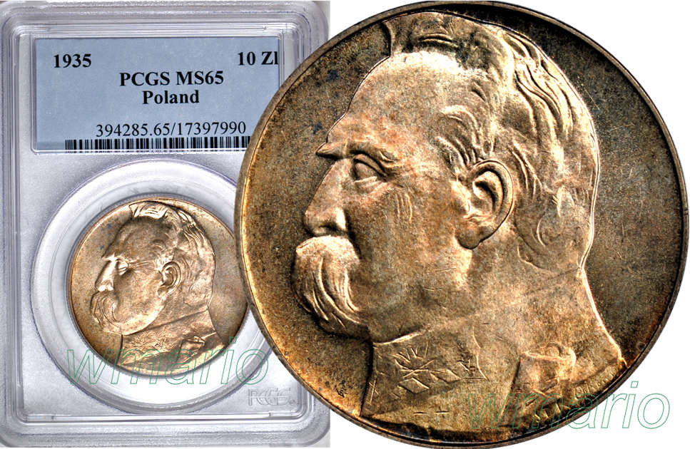 10zl 1935 NAJWYŻSZA NOTA WSZYSTKICH FIRM PCGS MS65