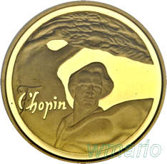 200 zł 1995, Fryderyk Chopin, złoto, PR70