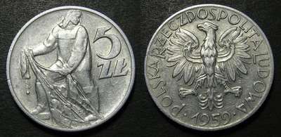 5 zł złotych Rybak 1959 - ŁADNA