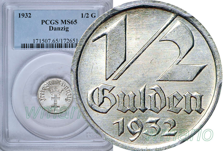 WMG 1/2 GULDENA 1932, MEGA NOTA, PCGS MS65