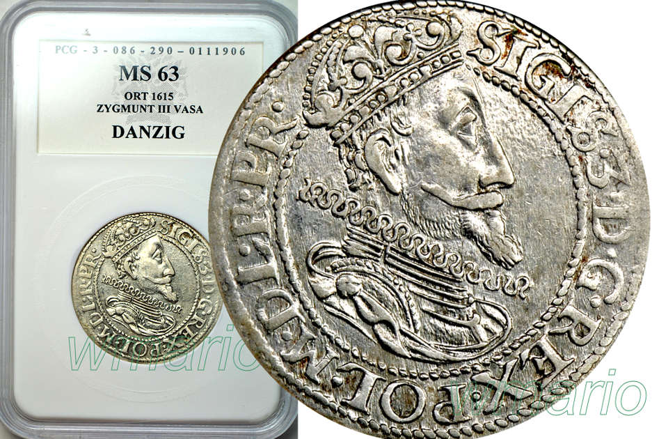 Zygmunt III Waza, ort Gdańsk 1615 kropka nad, MS63