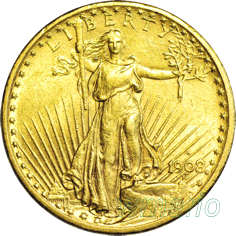 RR- USA, RZADKOŚĆ 20 dolarów 1908 S, San Francisko