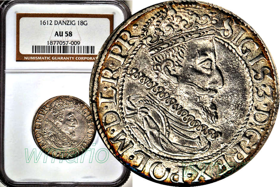 Z. Waza, ort Gdańsk 1612, popiersie 1609, NGC AU58