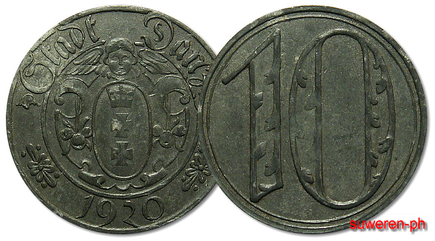 42.WM GDANSK,10 FENIGOW 1920 MENNICZA super rzadka