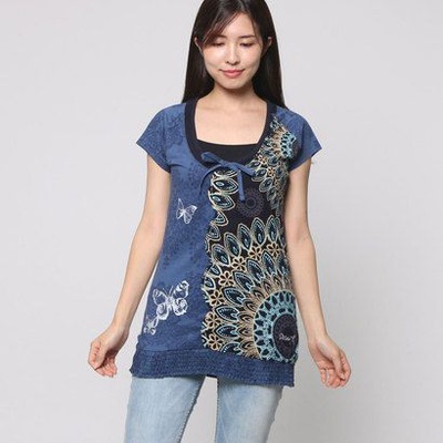 DESIGUAL Niebiesko szara bluzka wzory (M)