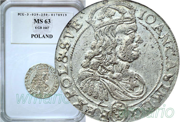 SZÓSTAK 1667 r., Bydgoszcz TL-B, wspaniały, MS63