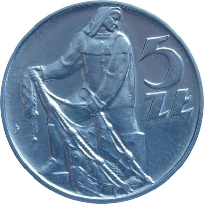 Moneta 5 zł złotych Rybak 1959 r piękny stan