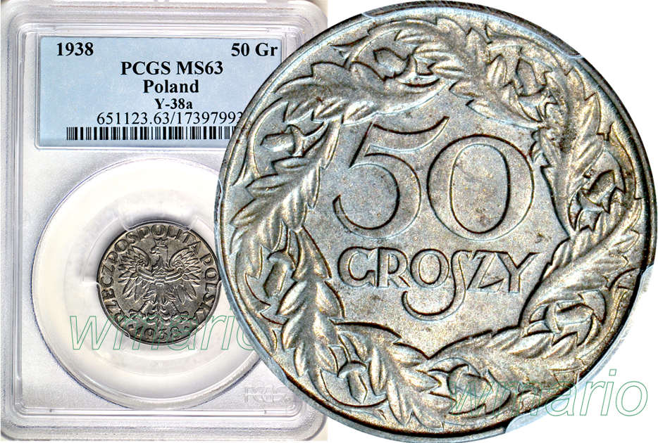 50 gr 1938 NIE NIKLOWANE N. NOTA W. FIRM PCGS MS63