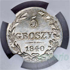 5 groszy 1840 srebro WYŚMINITE, HIT NOTA, NGC MS66