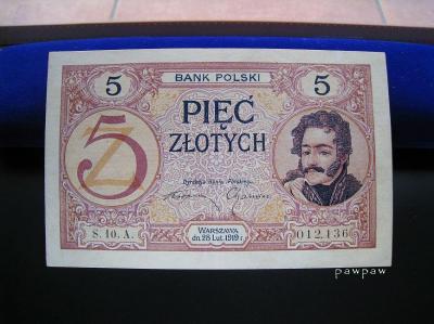 paw 5zł 1919 ser.S.10.A. Miłcz.49b stan +2 PIĘKNY!