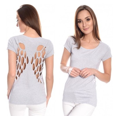 Bluzka 9011 SKRZYDŁA WYCIĘCIA SZARY MELANŻ S/M