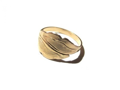 ZŁOTO 585 DROBNY ZŁOTY PIERŚCIONEK LIŚCIE R.6