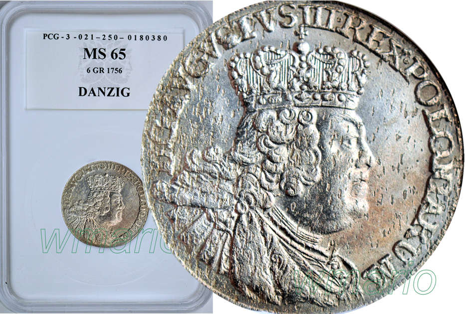 SZÓSTAK 1756 r., Lipsk, b. ładny, MS65