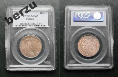 ORT KORONNY 1755 r 18 GROSZY ! GRADING PCGS MS 63